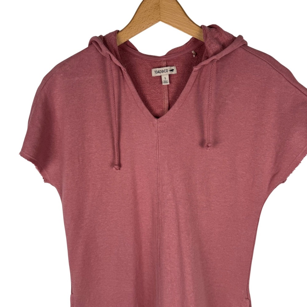 Toad&Co Organic Cotton Hemp Hoodie Dress Womens S Rose Pink V-Neck Pockets